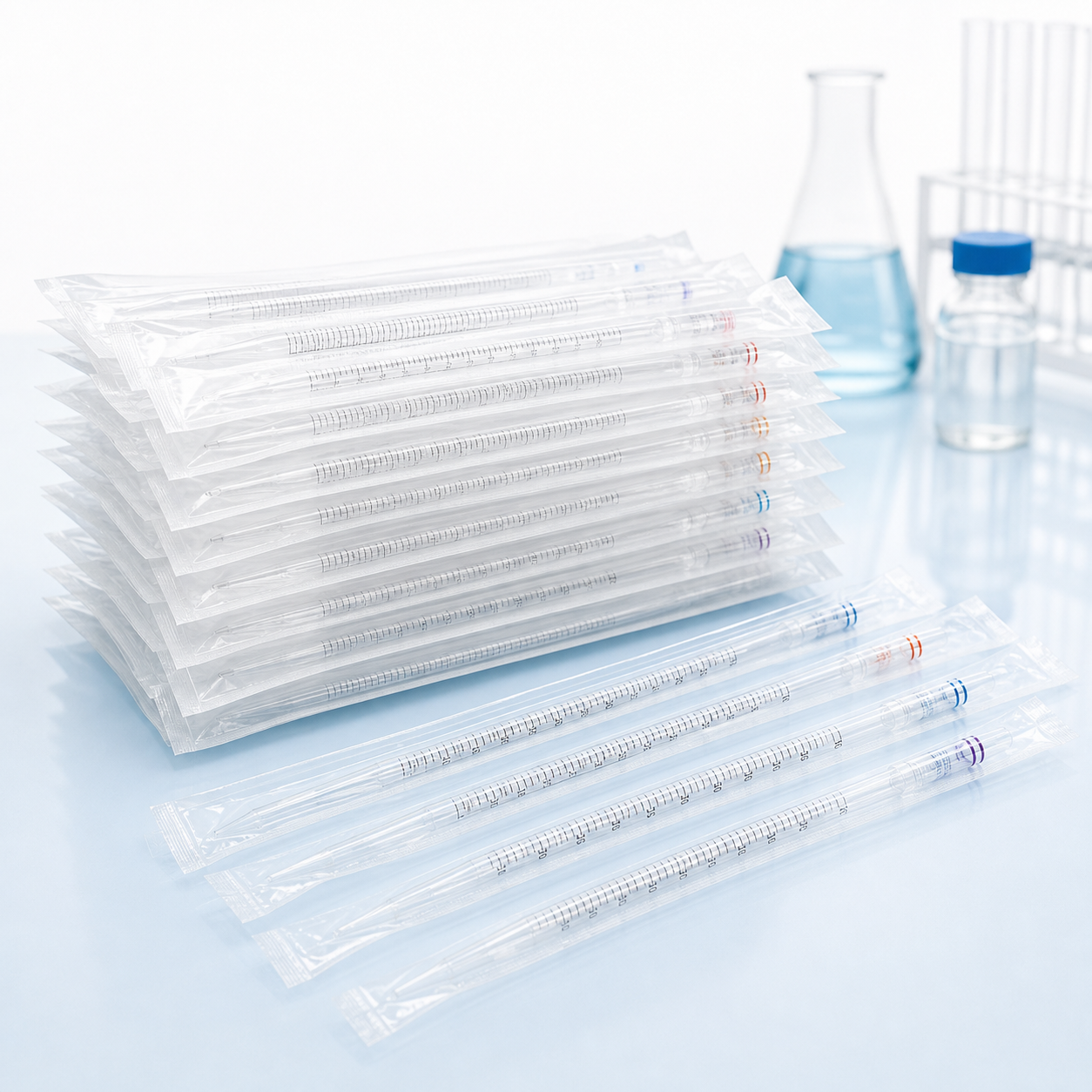 Non-branded sterile serological pipettes for laboratory use